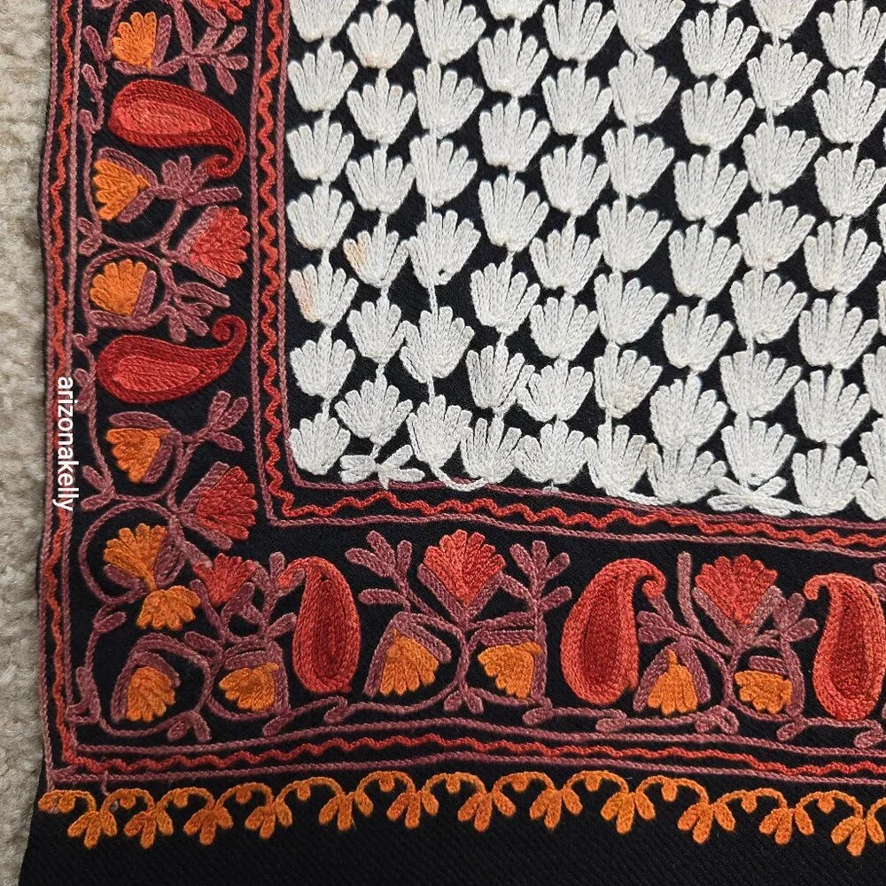 NWOT Wool Scarf With Chain Stitch Embroidery Fall Autumn Colors Kashmir Scarves